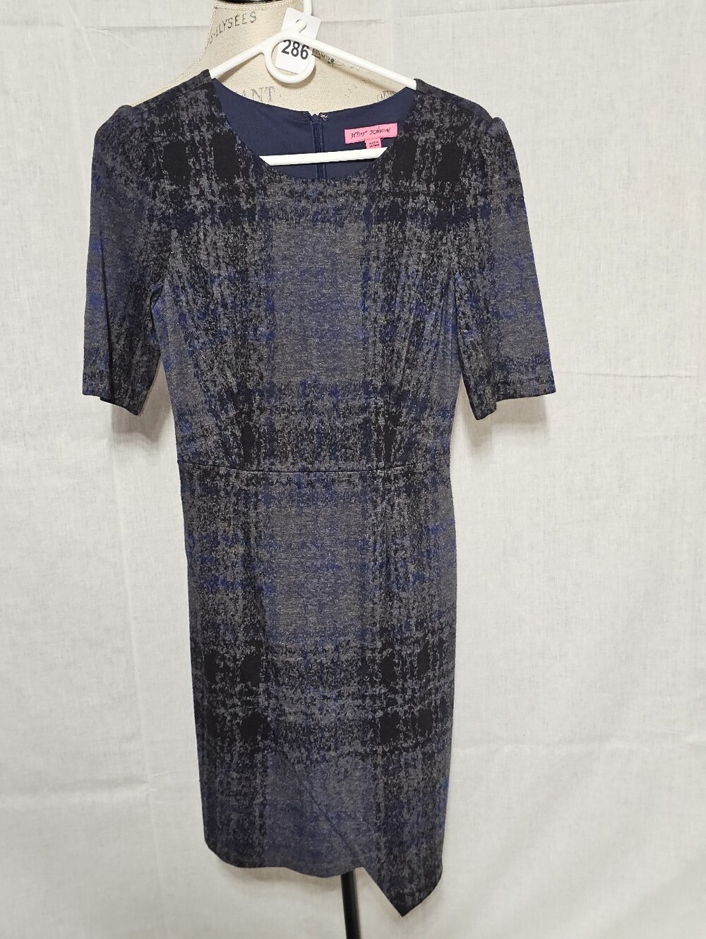 Betsey Johnson Navy and Black Plaid Midi Sheath Dress